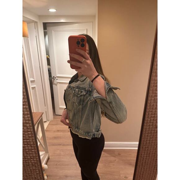 AllSaints Distressed Denim Jacket Vintage Wash Size Small - Picture 9 of 9